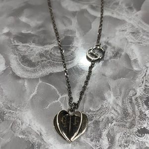 Christian Dior CD mirror heart pendant crystal necklace